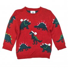 GX507: Red Dinosaur 3D Christmas Lined Jumper (3-4 Years)